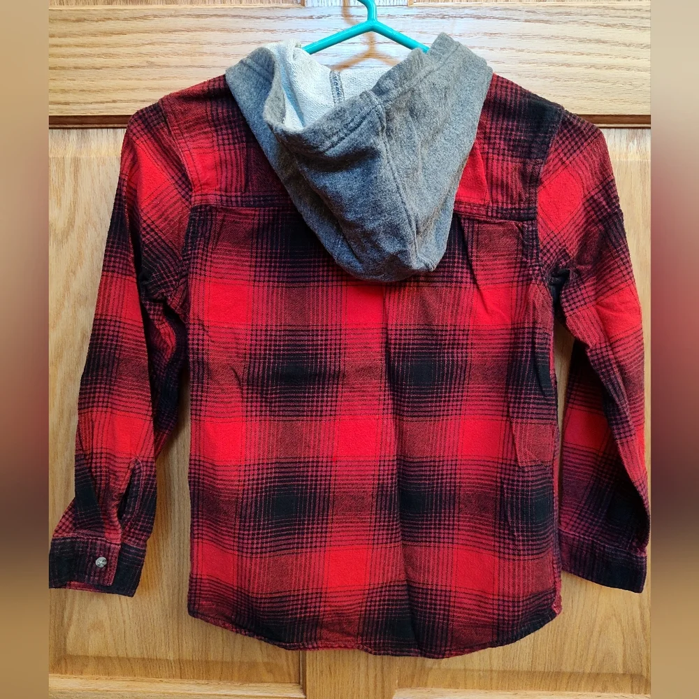 Gymboree Boys M Red and Black Plaid Hooded Flannel